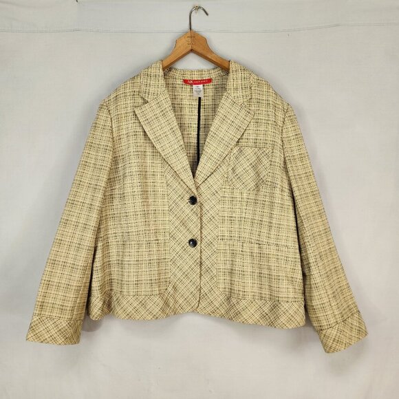 Vintage Ann Klein Tweed Blazer Women's 18W Tan Brown Short Two Button Old Money - Picture 1 of 6